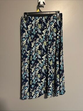 Navy Floral A-Line Midi Skirt